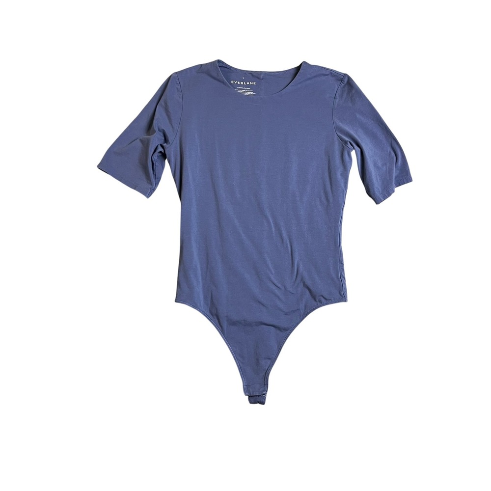Everlane Supima Cotton Crew Neck Short Sleeve Bodysuit Blue Grey Size M - Picture 2 of 5